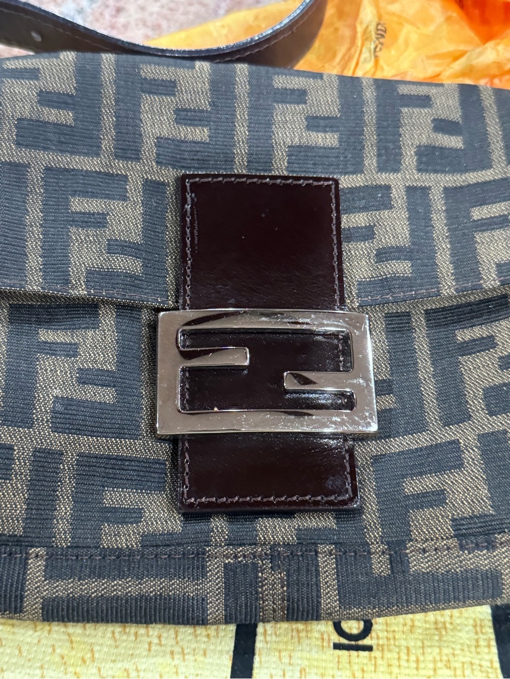 Fendi Brown Monogram Canvas Baguette Clutch with Silver Hardware - Picture 7 of 13